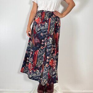 Vintage 80's REFLECTIONS Abstract Button Down Maxi Skirt - Size S
